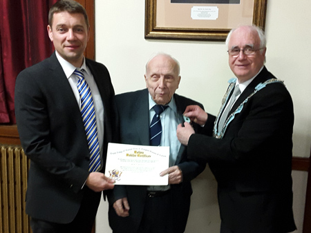 WBro.Ashley Wilkin W.Master Lodge 586, WBro. Cecil Stevenson 586, and RW.Bro. Maurice Lee PGM